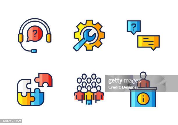 customer support related flat style line icons, vector symbol illustration. - user guide book stock illustrations