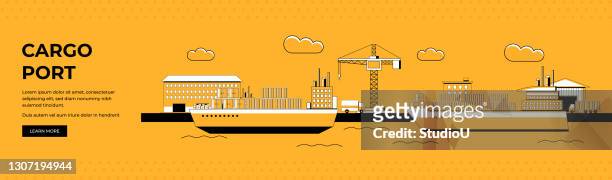 cargo port panorama web banner - industriell genutztes schiff stock-grafiken, -clipart, -cartoons und -symbole