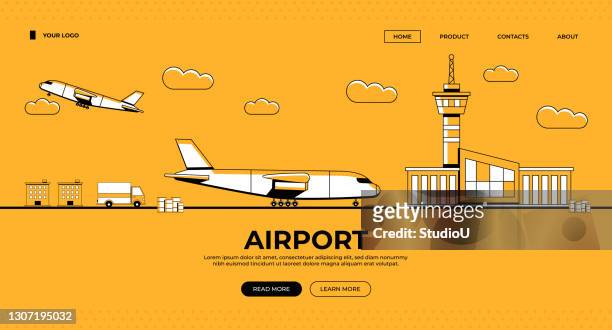 illustrations, cliparts, dessins animés et icônes de illustration de bannière web d’aéroport - piste daéroport