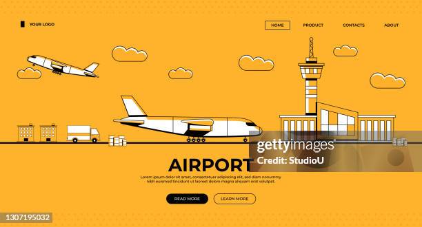 stockillustraties, clipart, cartoons en iconen met de illustratie van de banner van het web van de luchthaven - airplane with banner