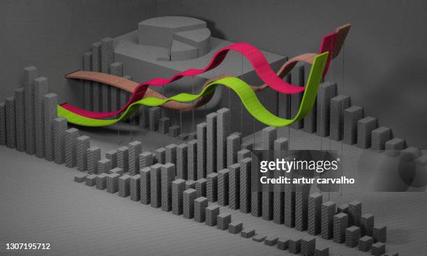 3d image of bars charts and financial growth using fabric as texture - 3d data bars stock-fotos und bilder