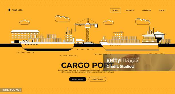 cargo port web banner illustration - harbor stock-grafiken, -clipart, -cartoons und -symbole
