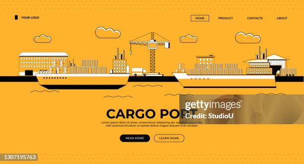 cargo port web banner illustration - cargo ship stock illustrations