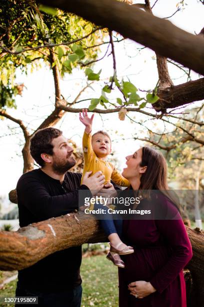exciting parents looking at daughter in san diego - arbre main photos et images de collection