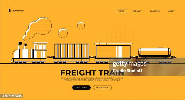 freight train web banner illustration - freight train stock illustrations