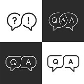 FAQ, question and answer icons set. Q and A speech bubble sign.