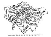 Map Boroughs Of London Drawing