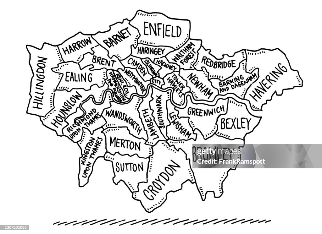 Map Boroughs Of London Drawing