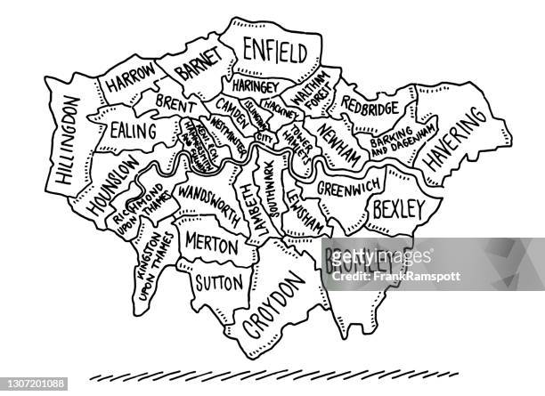 map boroughs of london drawing - central london stock illustrations