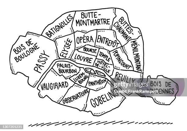 map arrondissements of paris drawing - paris france stock illustrations