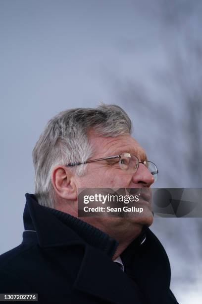 Joerg Meuthen, co-leader of the Alternative for Germany political party, speaks to a television crew the day after elections in the states of...