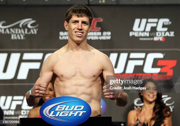 Danny Downes weighs in at the UFC 137 weigh-in at the Mandalay Bay Events Center on October 28, 2011 in Las Vegas, Nevada.