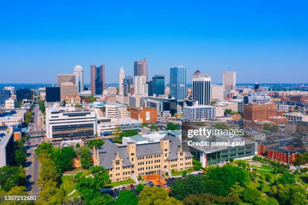 aerial view of columbus ohio usa cityscape - columbus ohio aerial stock pictures, royalty-free photos & images