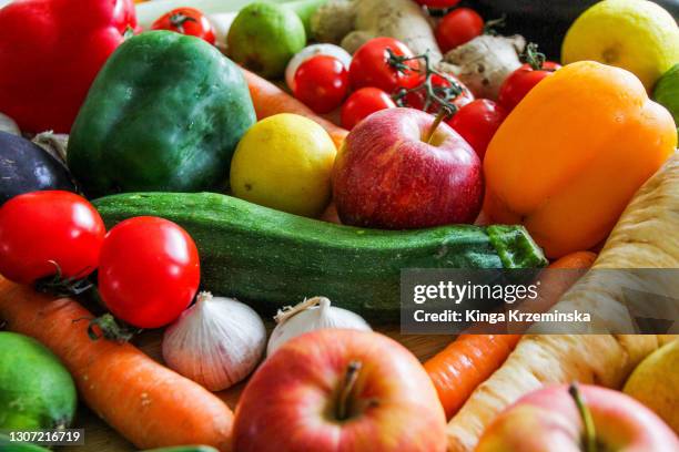 fruit and vegetable close up - fruits and vegetables ストックフォトと画像