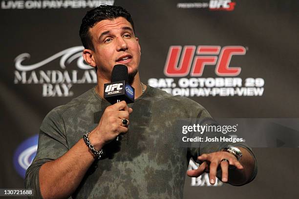 Former UFC Heavyweight Champion Frank Mir interacts with fans during a Q&A session before the UFC 137 weigh-in at the Mandalay Bay Events Center on...