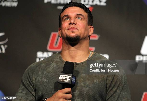 Former UFC Heavyweight Champion Frank Mir interacts with fans during a Q&A session before the UFC 137 weigh-in at the Mandalay Bay Events Center on...