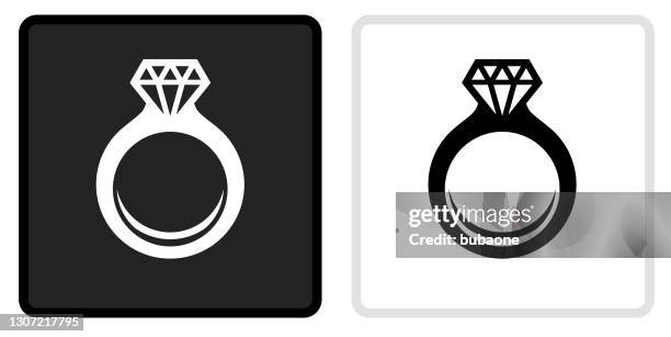 engagement ring icon on black button with white rollover - engagement ring stock illustrations