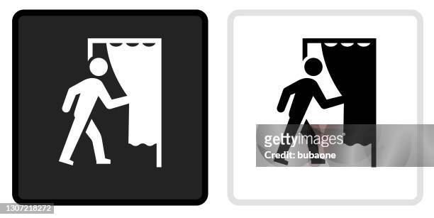going backstage icon on  black button with white rollover - polling place stock illustrations