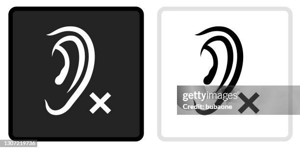 hearing lost icon on black button with white rollover - hearing problem stock illustrations