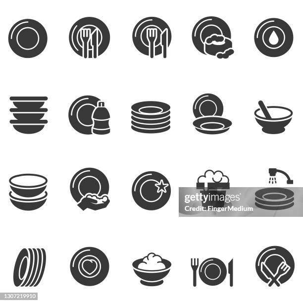 plate icon set - stack of plates stock illustrations