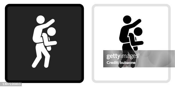 piggyback ride icon on  black button with white rollover - piggyback stock illustrations