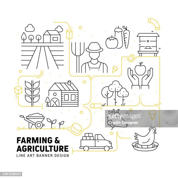 farming and agriculture related modern line style vector illustration - rural scene stock illustrations