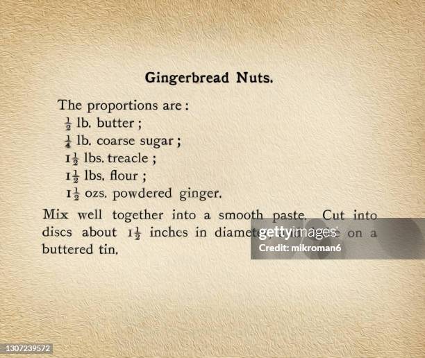 old engraved illustration of antique cookbook cookery recipe, gingerbread nuts - gingerbread man sketch stock pictures, royalty-free photos & images