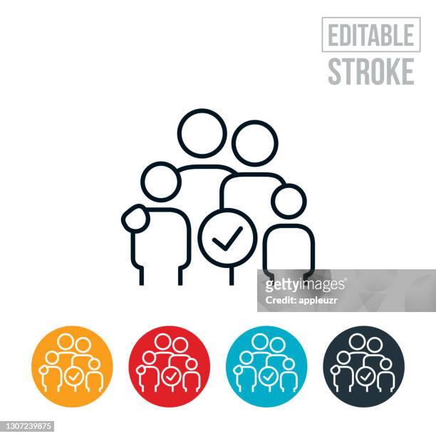 qualified family thin line icon - editable stroke - qualification round stock illustrations