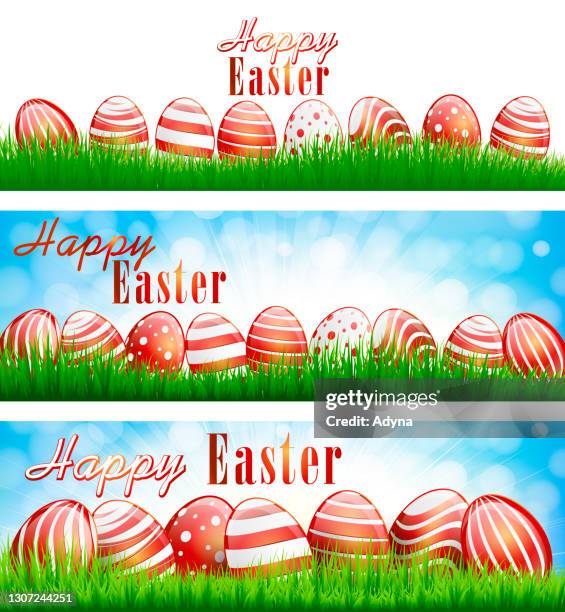 easter eggs in grass - easter egg hunt stock illustrations