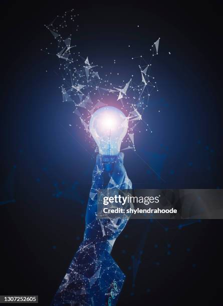 innovative idea in businessman hand - lightbulbs in a row stock pictures, royalty-free photos & images