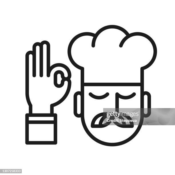 illustrazioni stock, clip art, cartoni animati e icone di tendenza di icona della linea chef - cappello da cuoco