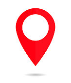 Pin of map. Icon of drop pin. Place of location. Red gps marker. Geo point for position and navigation. Pinpoint place on map. Symbol of travel and direction for app. Landmark for city. Vector