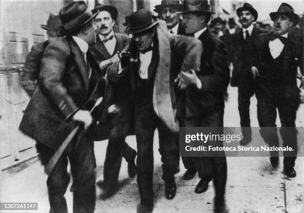 Benito Mussolini Arrest of Benito Mussolini during an interventionist demonstration. At the time, the future dictator was director of 'Il Popolo...