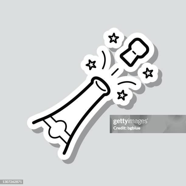 champagner-explosion. icon-aufkleber auf grauem hintergrund - sektkorken stock-grafiken, -clipart, -cartoons und -symbole