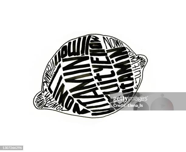 lemon illustration. ink drawing. font composition - lemon tree stock illustrations