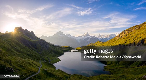 Bachalpsee lake at dawn, Bernese Oberland, Switzerland Bachalpsee lake at dawn, Bernese Oberland, Switzerland