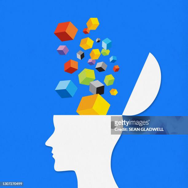 colourful cubes head - human brain stock pictures, royalty-free photos & images