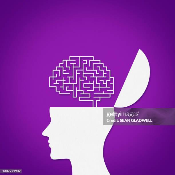 brain head illustration - opening head silhouette stock pictures, royalty-free photos & images