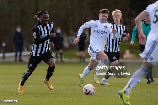 Christian Atsu of Newcastle United runs with the ball during the Premier League 2 match between Leeds United and Newcastle United at Thorp Arch...