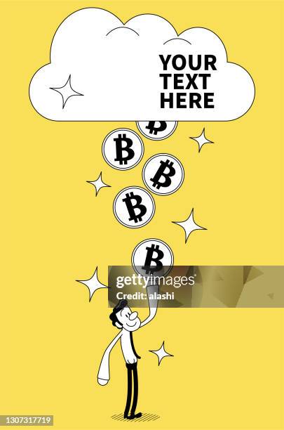 businessman accepting money (bitcoin cryptocurrency) from the cloud - perks code stock illustrations