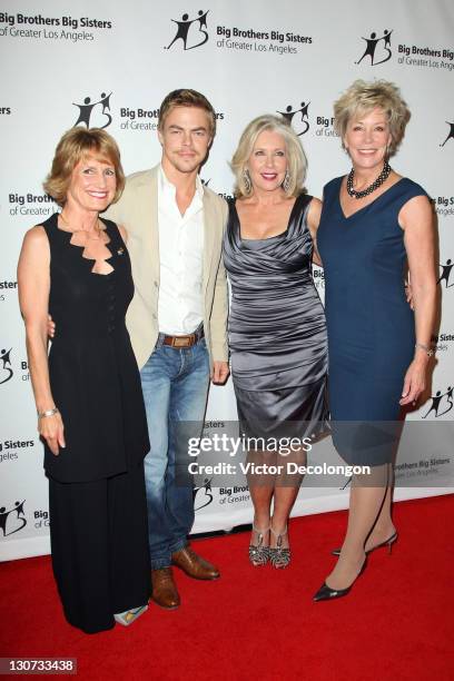 Honorary Gala Chair Melanie Cook, Actor Derek Hough, Legacy Award recipient Sandy Bilson and Show Presenter Sarah Purcell arrive for The Big Brothers...