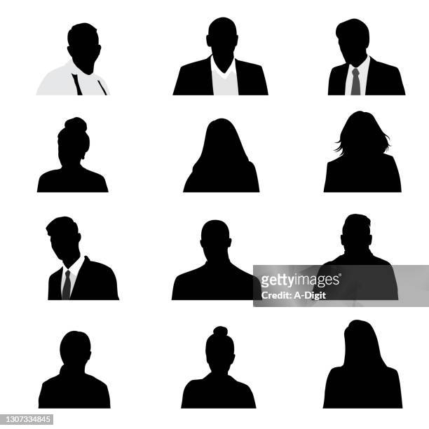 head and shoulders zoom call participants - in silhouette stock illustrations
