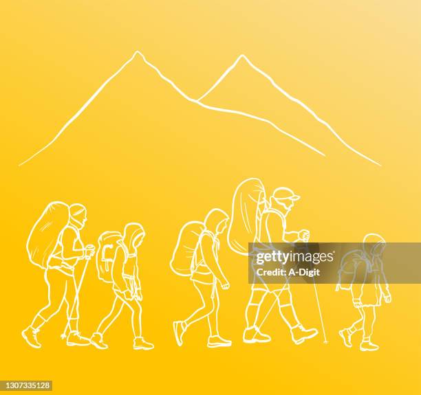 wildernesscampingfamilytrip - family hiking stock illustrations