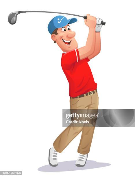 male golfer swinging club - swinging stock illustrations