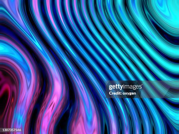 abstract metallic fluid melting waves flowing liquid motion blue purple background - motor oil stockfoto's en -beelden