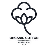 Organic cotton flower outline icon vector illustration. Pixel perfect and editable stroke. 48x48.