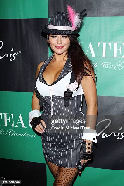 Jenni "JWoww" Farley arrives at the "Pimp N Ho" costume ball held at Chateau Nightclub & Gardens on October 28, 2011 in Las Vegas, Nevada.