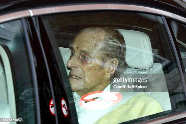 Prince Philip, Duke of Edinburgh is seen leaving King Edward VII Hospital on March 16, 2021 in London, England. The Duke of Edinburgh has today been...