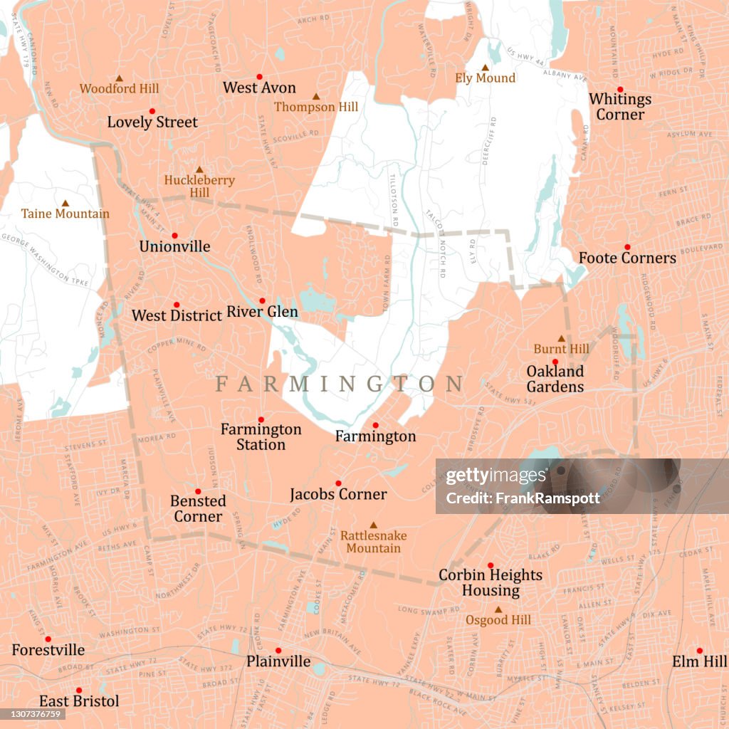 CT Hartford Farmington Vector Road Map
