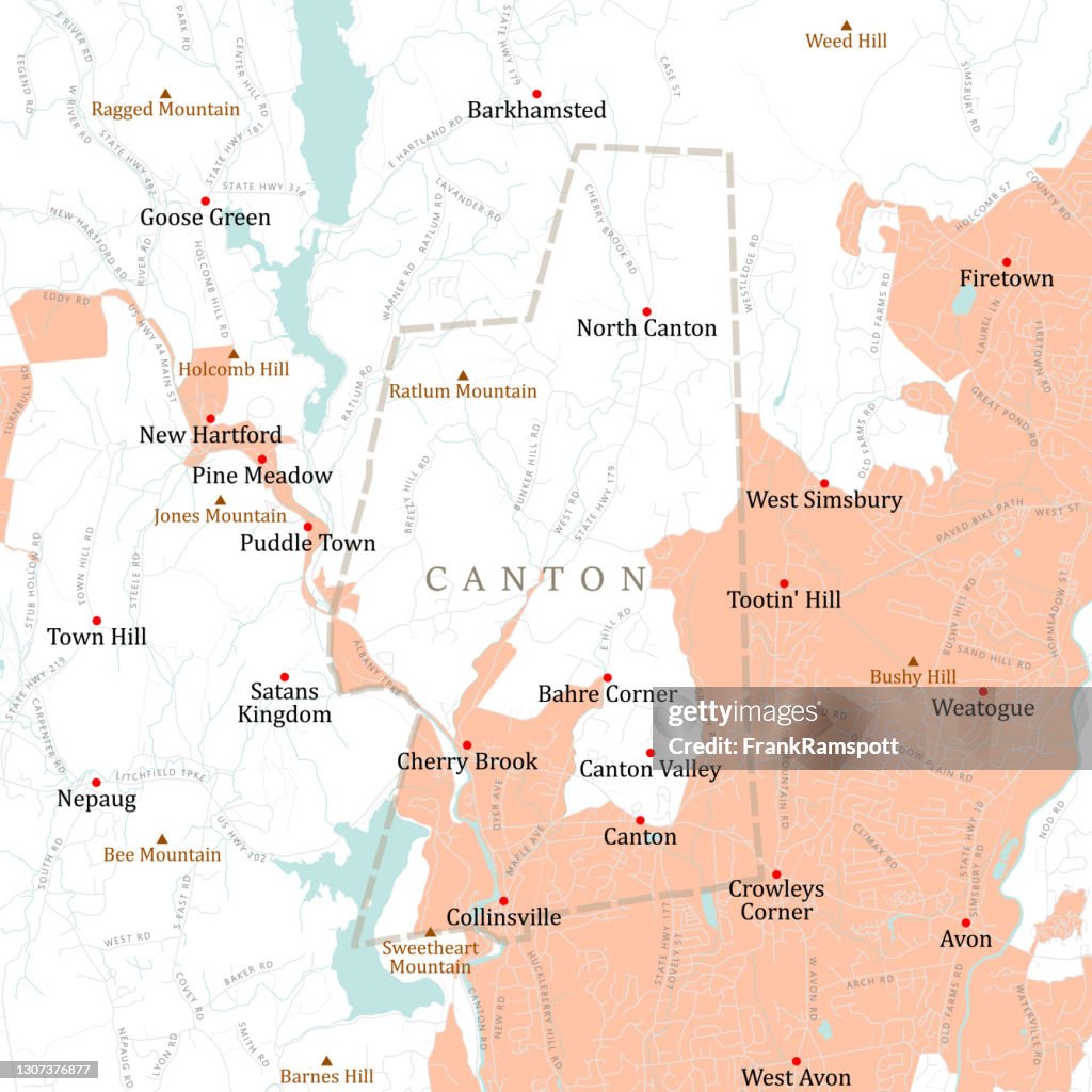 CT Hartford Canton Vector Road Map